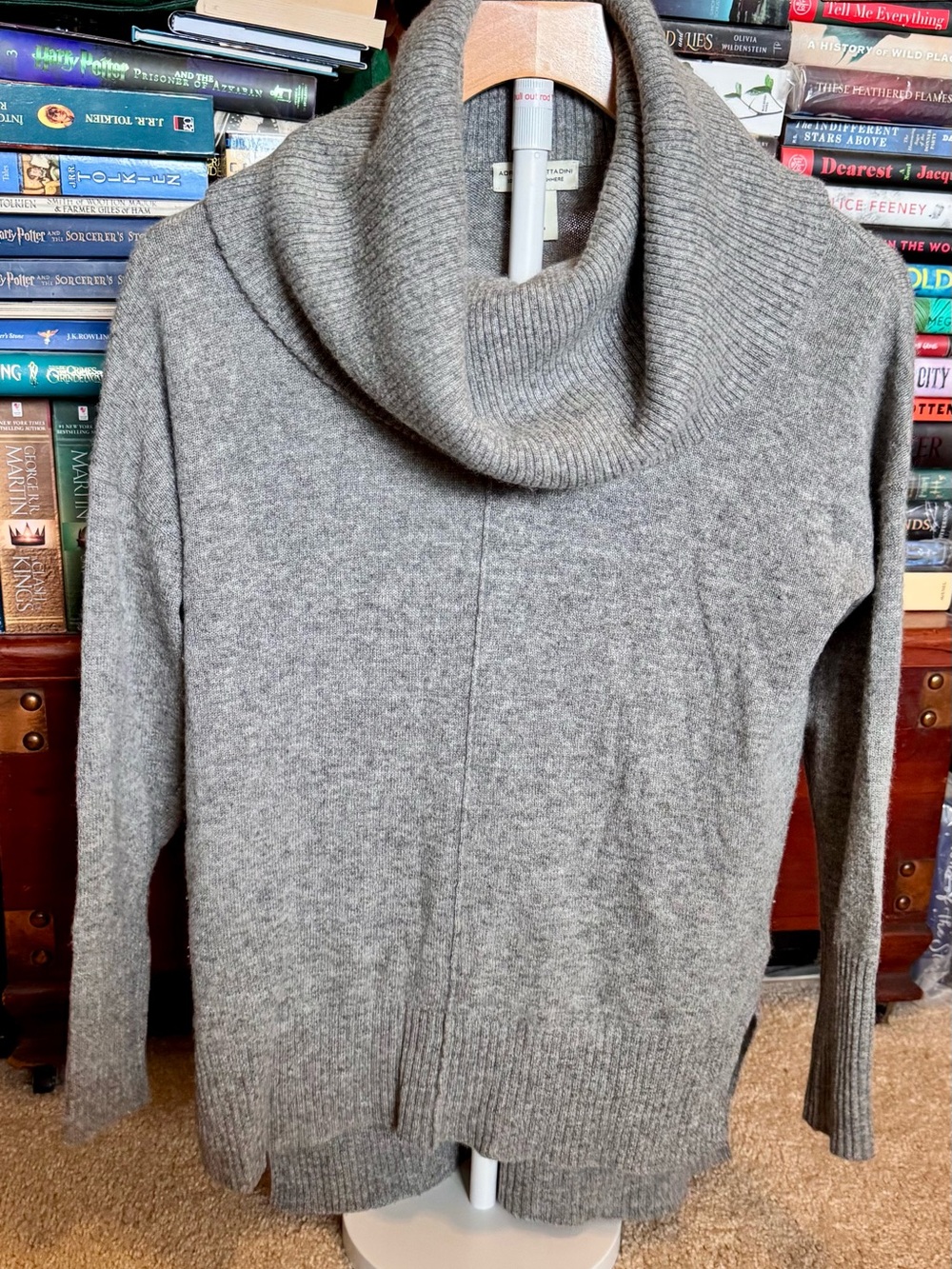 Adrienne Vittadini 100% Cashmere Heather Gray Cowl Neck Sweater